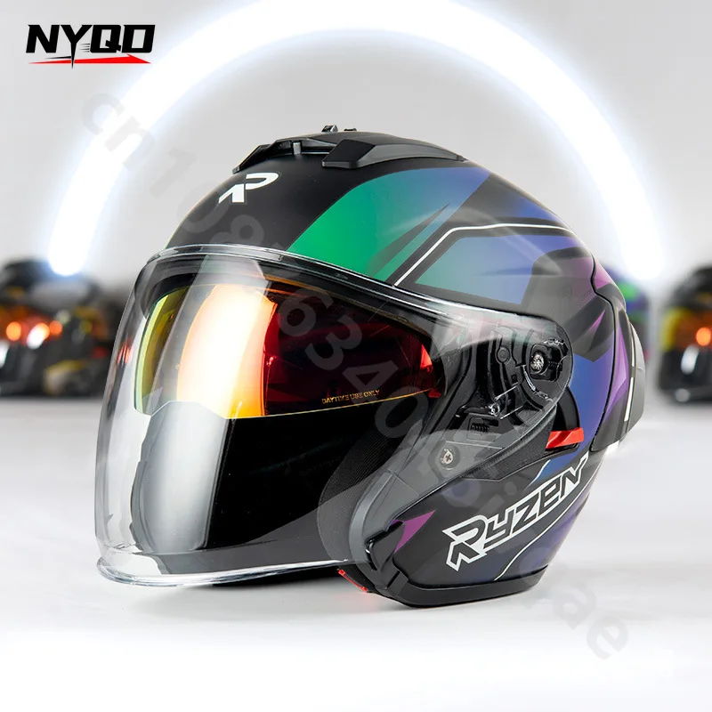 Ryzen Motorcycle 3/4 Helmet Male Female Knight Motorcycle Half Helmet Four Seasons Universal RO-5 Capacete De Moto