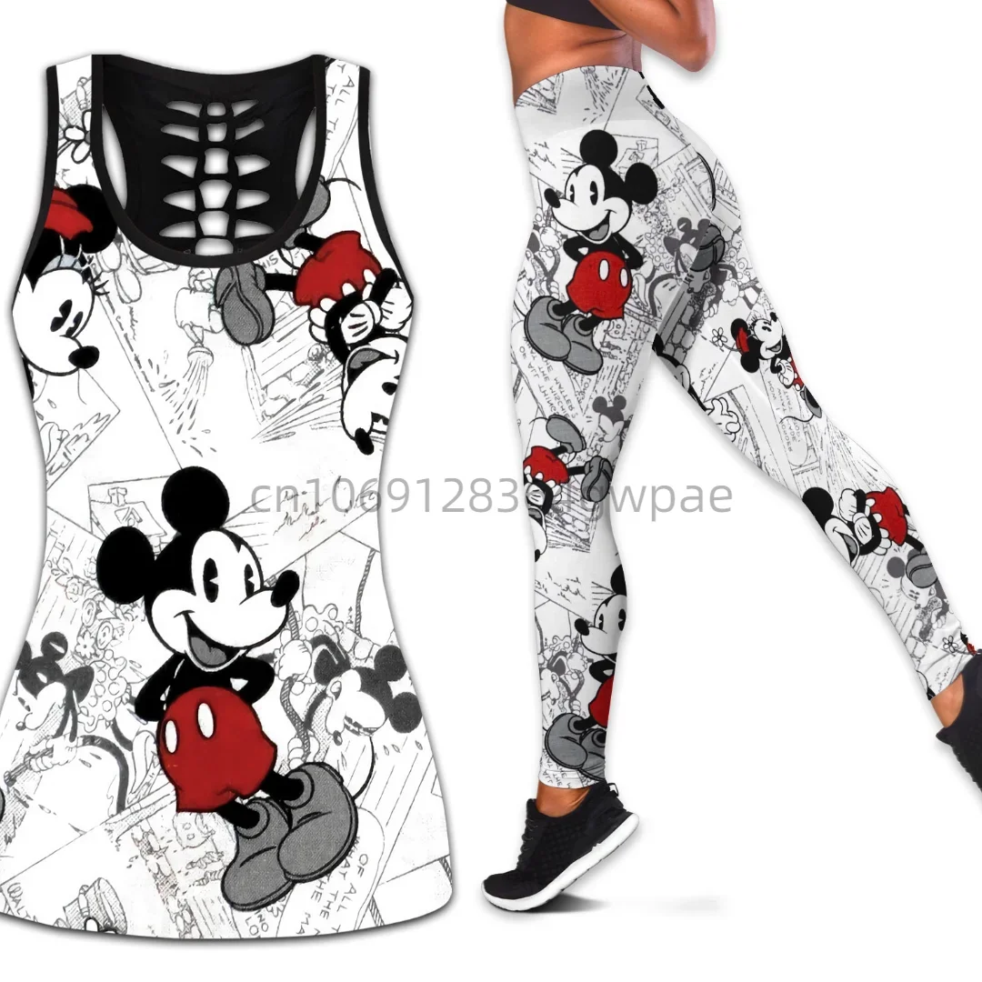 2024 Disney Mickey Women\'s Book Hollow Tank Top Leggings Yoga Wear Fitness Leggings Sports Suit Disney Tank Top Leggings Suit