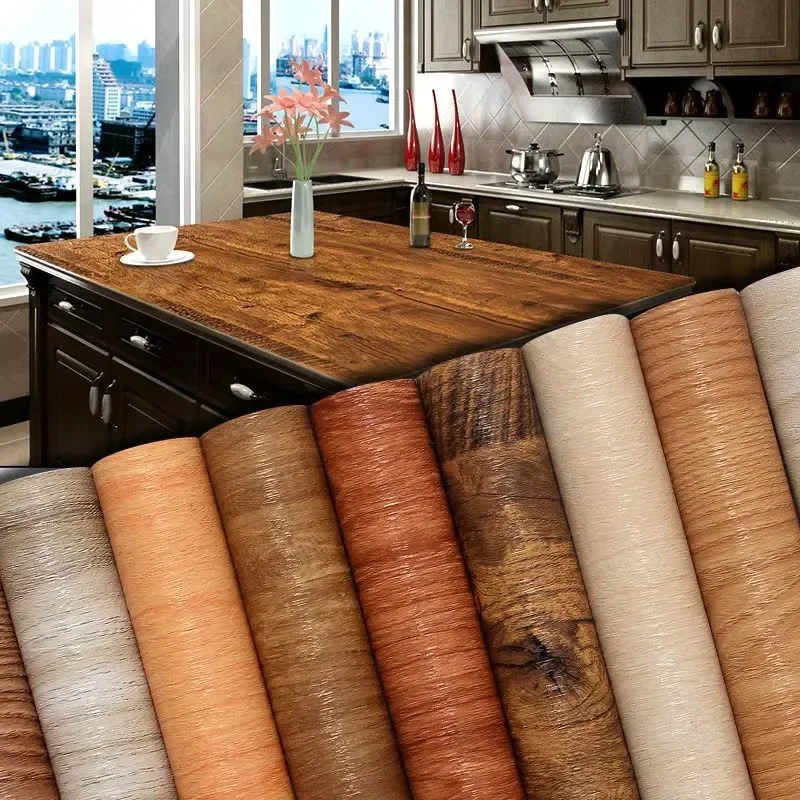 Wood Grain DIY Sticker PVC Self Adhesive Waterproof Wallpapers Renovation Furnitures Wall Stickers Home Decor Sticky Paper