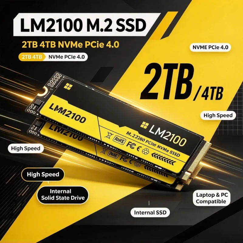 New LM2100 M2 SSD Hard Disk, PCIe 4.0 NVMe M.2 Internal Solid State Drive 500GB 2TB 4TB for Desktop & Laptop PC