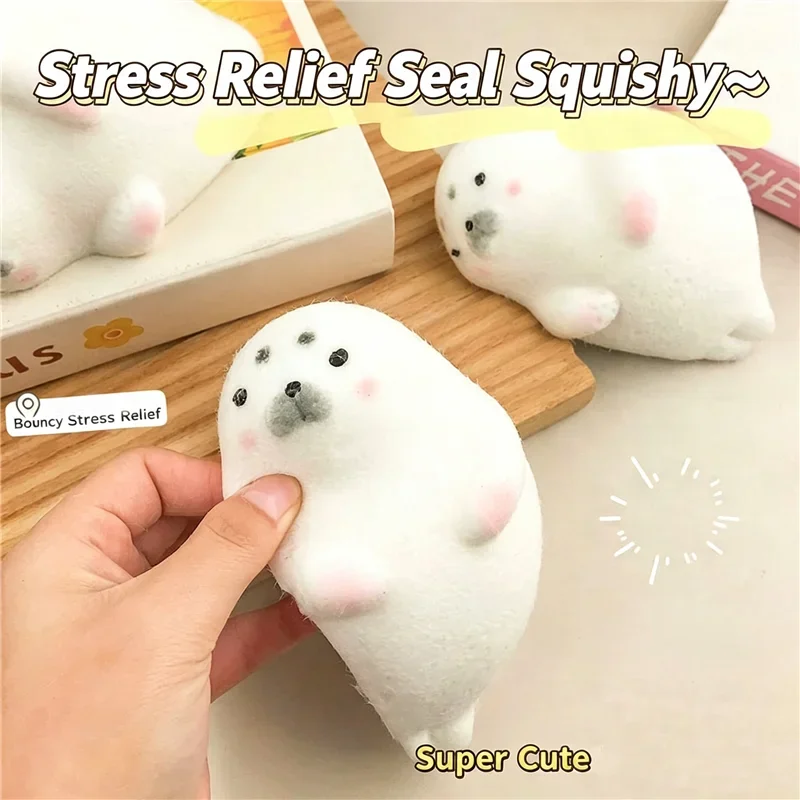 Fluffy Seal Squishy Stress Relief Sensory Toy Soft TPR Cute Simulation Sea Lion Squeeze Toy Desktop Ornament Anxiety Fidget Gift