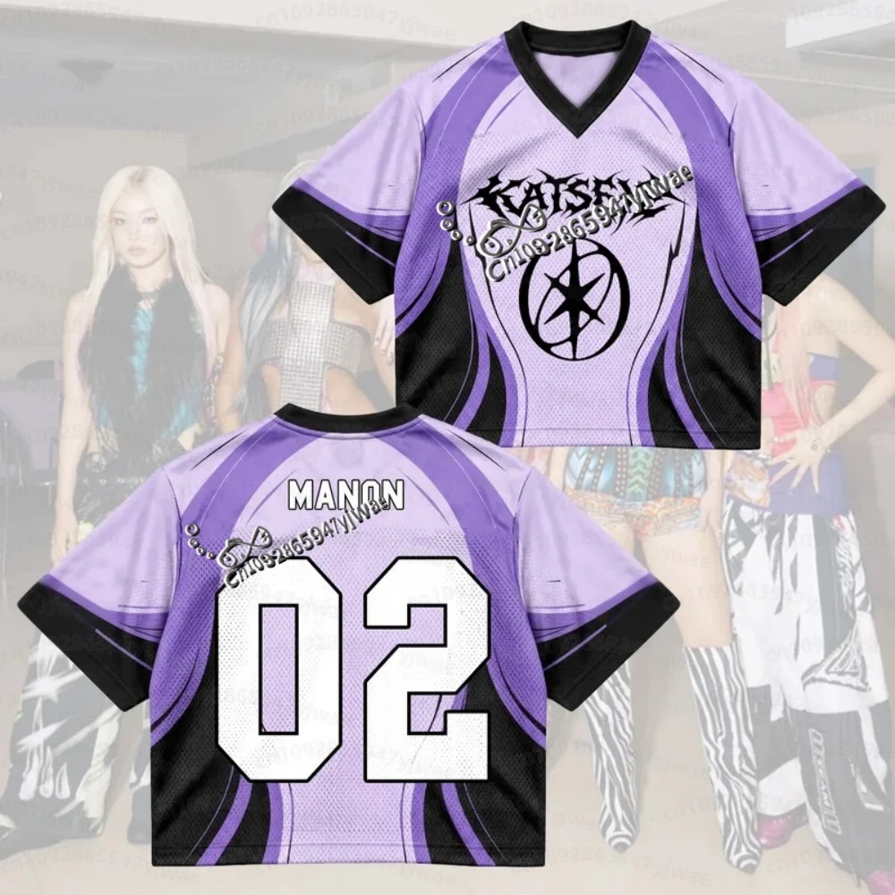2026 Women Summer Katseye Comeback Heavy Metal Mixed Mesh Jersey For Manon Sophia Fans Women Short Sleeve Adult  Kids T-Shirt