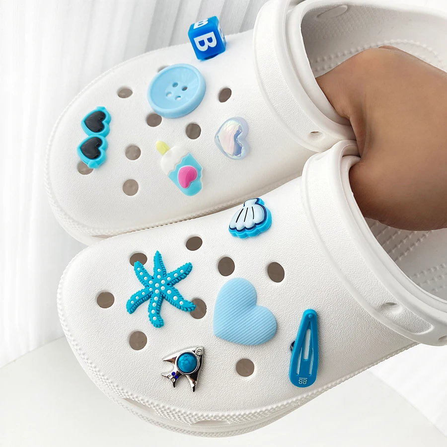 

10pcs Summer Beach Cute Blue Style Detachable Charms Shoe Decorations Suitable For Bogg Bag Crocs Clogs Sandals Gift Idea
