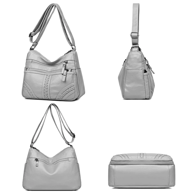 Bolso de hombro de cuero pu suave de alta calidad para mujer, bandolera de gran capacidad, sólido, femenino