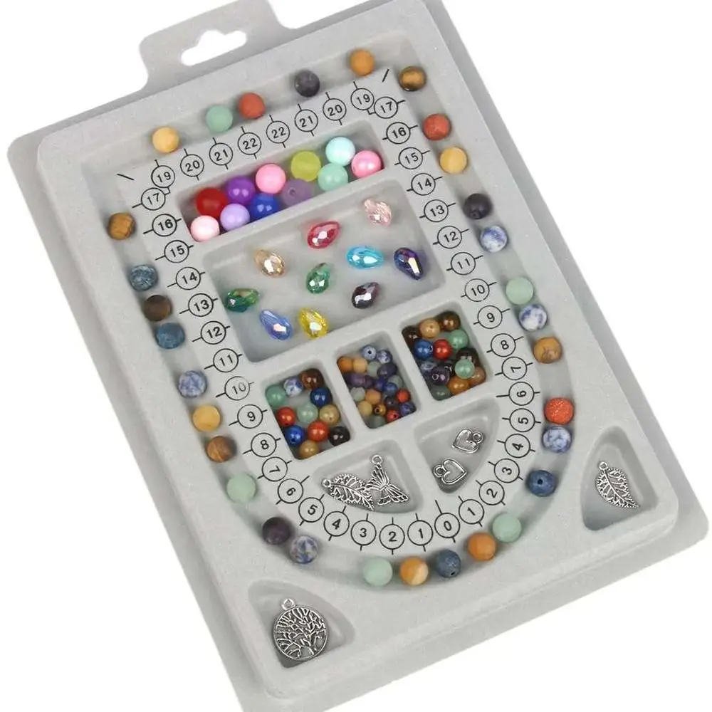 Outil de mesure multifonctionnel pour bracelet en plastique, outil de conception de bijoux, tableau de perles floquées grises, collier de bricolage