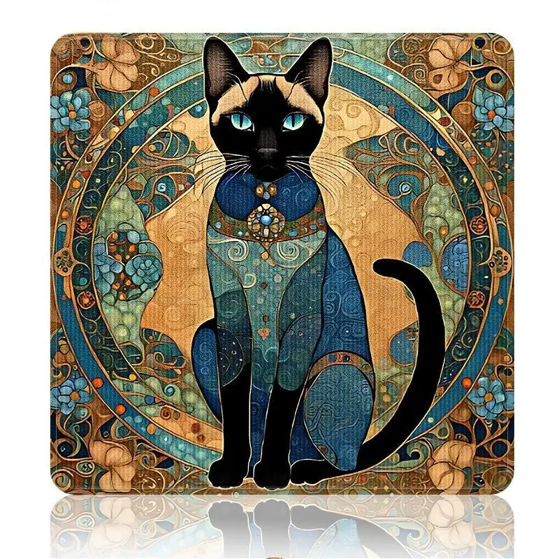 VIKAMA Vintage Siamese Cat Crystal Velvet Mahjong Mat Silent Non Slip Soft Foldable American Mahjong Poker Home Decor