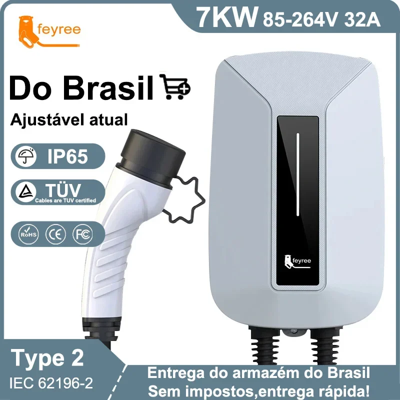 

Feyree EVSE Wallbox Зарядное устройство для электромобилей Type2 32A 7KW 1-фазный разъем IEC62196-2 Зарядная станция для электромобилей Автомобильное зарядное устройство Кабель 5 м