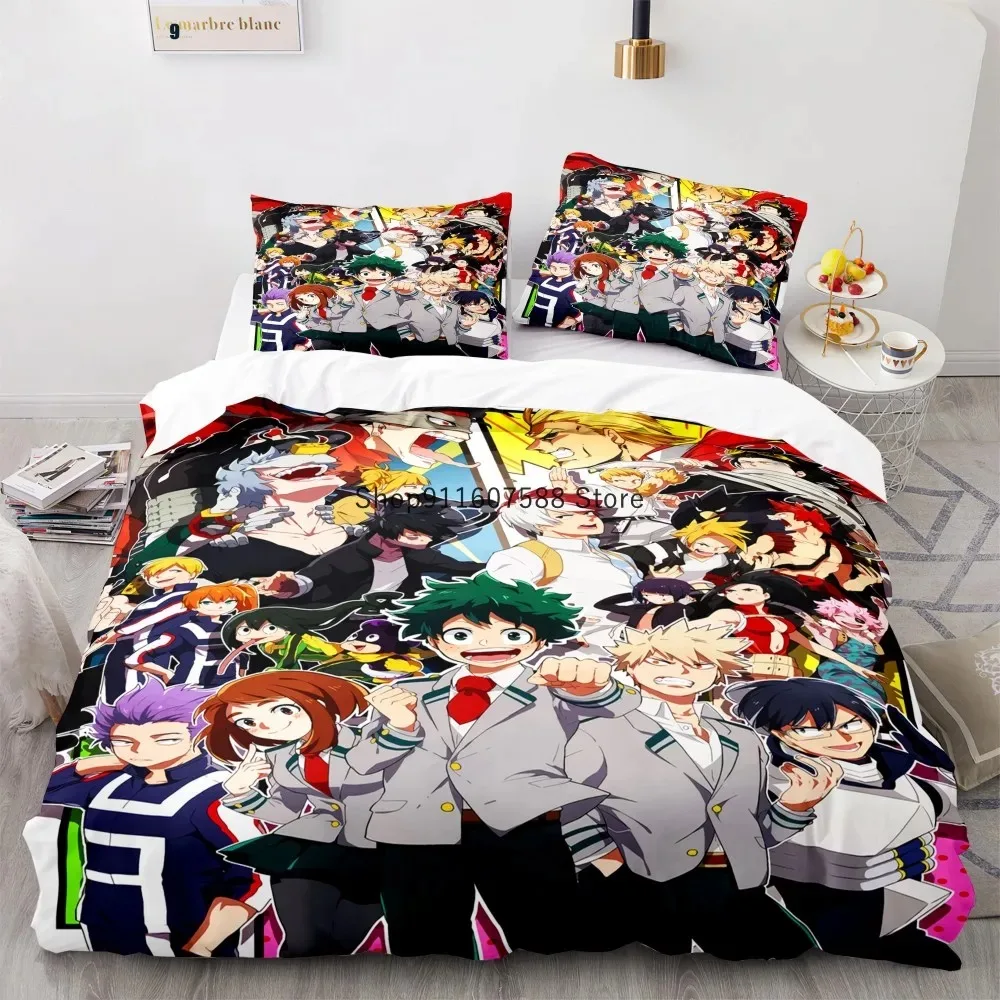 Juego de ropa de cama de personajes de Anime My Hero Academy, funda nórdica 3D, edredón, juego de cama, tamaño Queen y King, textiles para el hogar para niños, nuevo