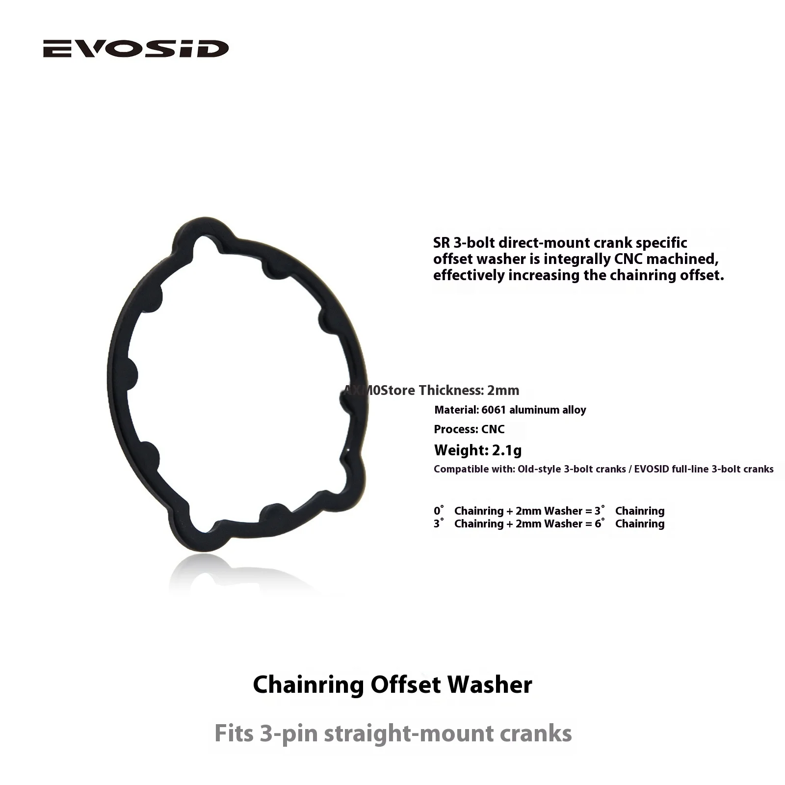 MTB Bike Crankset Offset Washer EVOSID 2mm for SRAM Gx Nx Sx Offset Crank Washer Road Bike Chainwheel Spacers Bicycle Parts