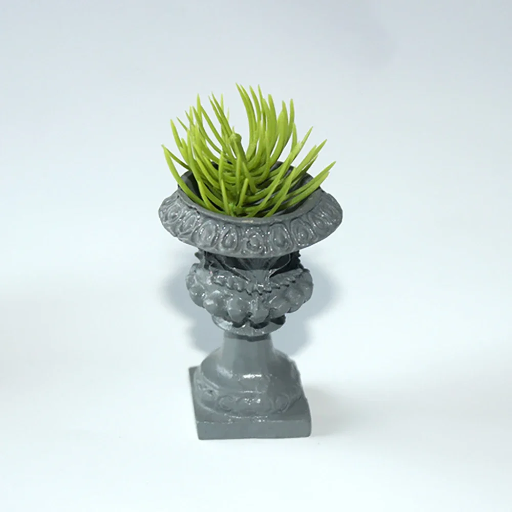 1Pcs 1/12 Dollhouse Miniature Roman Column Flower Pot Mini Green Plants Model Toy for Doll House Accessories Decoration