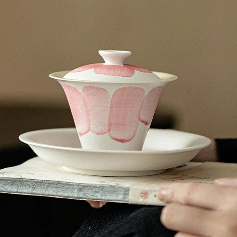 

Hakofuki Белая глазурь Керамический Гайвань Трехслойная чайная чаша с крышкой Большой размер Чайная чашка в стиле дзен Подарочный набор для домашнего пивоварения