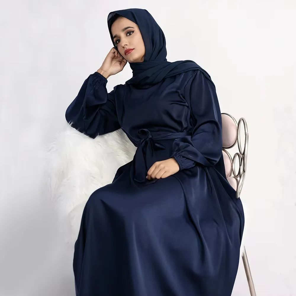 

Eid Satin Abaya Muslim Dress Women Modest Gown Islam Clothing Dubai Turkey Robe Jalabiya Ramadan Djellaba Kebaya Kaftan Vestidos