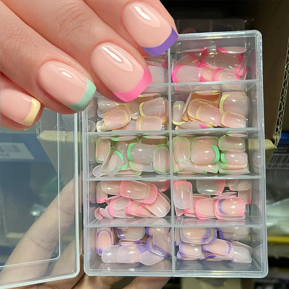 

120Pcs Colorful French Short Square False Nails Full Cover Fake Nail Tip Extension Acrylic Wearable Ballerina Press on Nails
