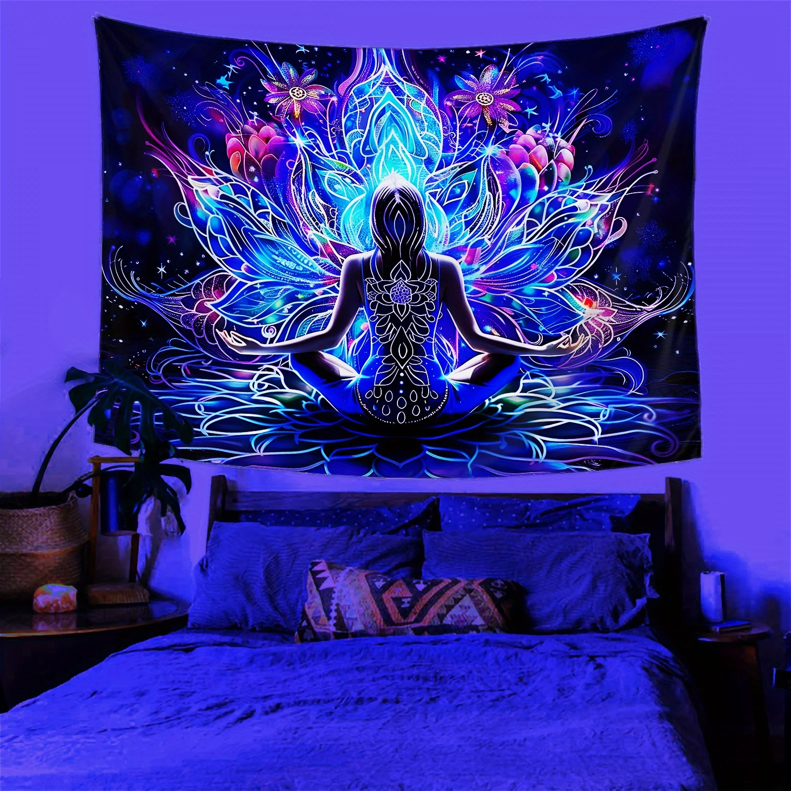 

VIKAMA Meditation Zen Tapestry Lotus Pose Starry Sky Bedroom Headboard Backdrop Yoga Spiritual Room Decor