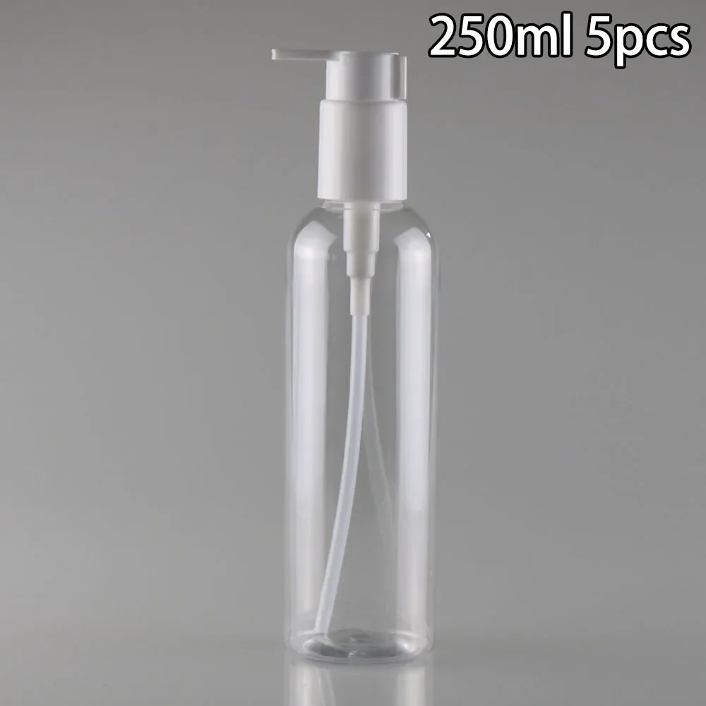 5 pezzi imbottigliamento bottiglia di plastica vuota in plastica trasparente da 250ML con erogatore di pompa per lozione nera per contenere lo Shampoo