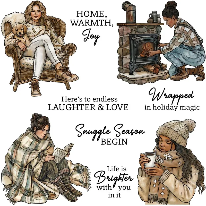 

Women In Warm House Winter Season Clear Stamps DIY Scrapbooking Supplies Silicone Stamp For Card Making Albums Decor