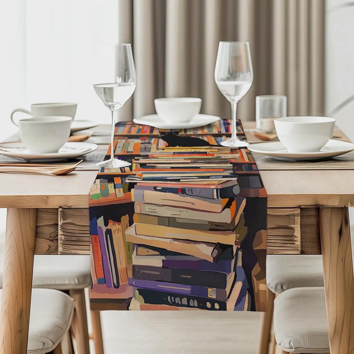 Stack of Books Literary Style Decoration Table Runner Cabinet Kitchen Table Flag Restaurant Festival Party Gift Wedding Table