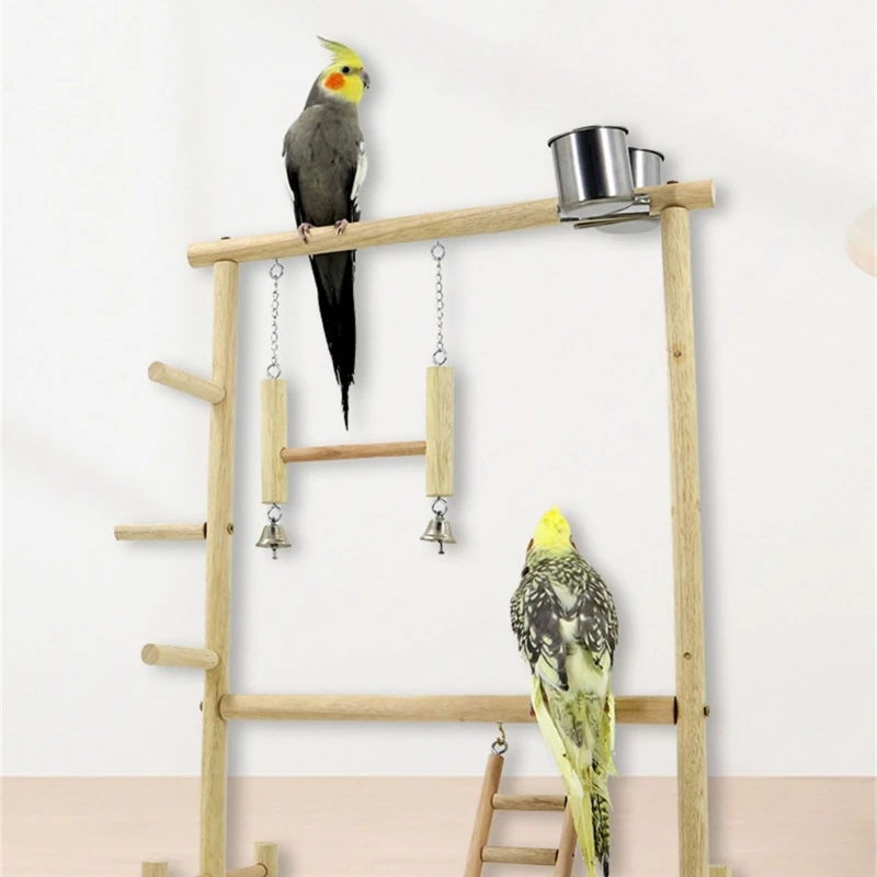 Pet Bird Cage Perch Stand Swing Parrots Swing Gym Toy with Tray+Food Cups