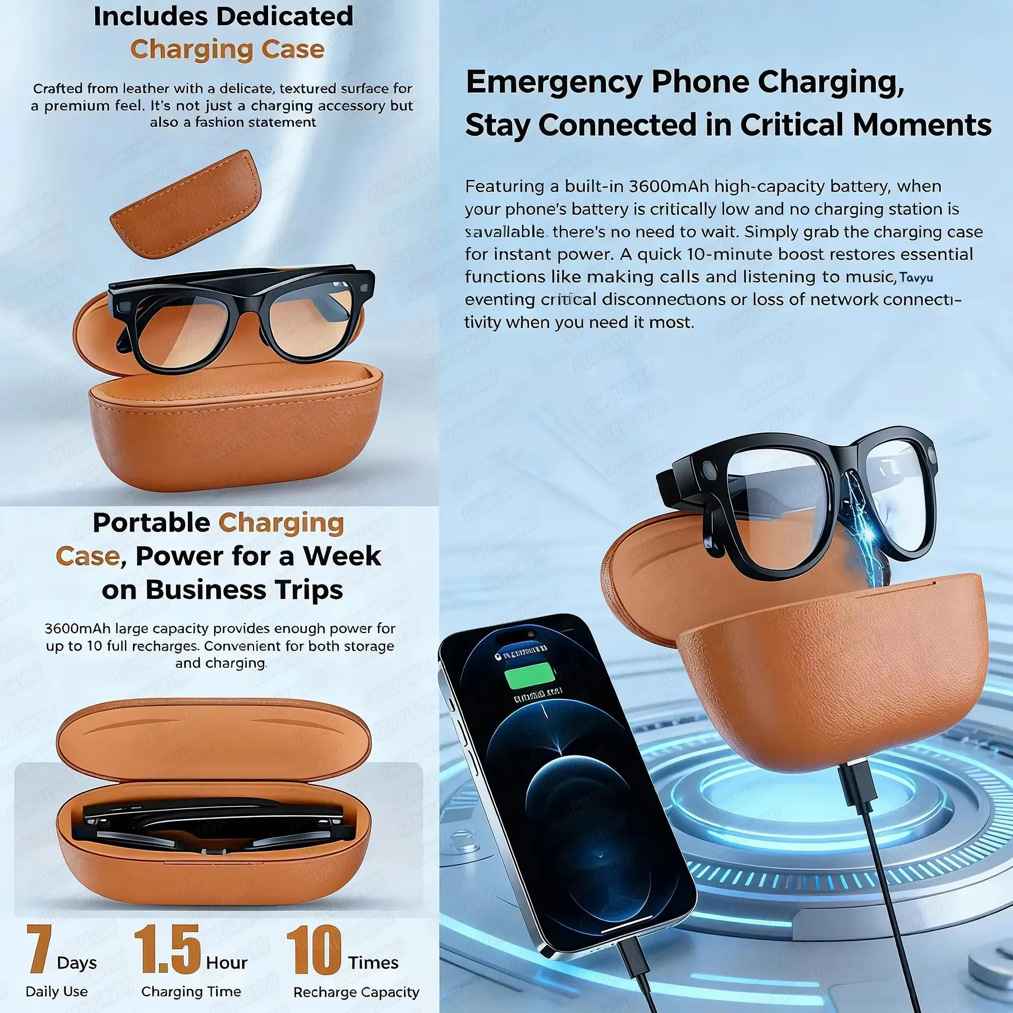 3600mAh Power Bank AI Smart Sunglasses 800W UHD Camera 120+ Languages Translation Hands-Free Call Music Waterproof Smart Glasses