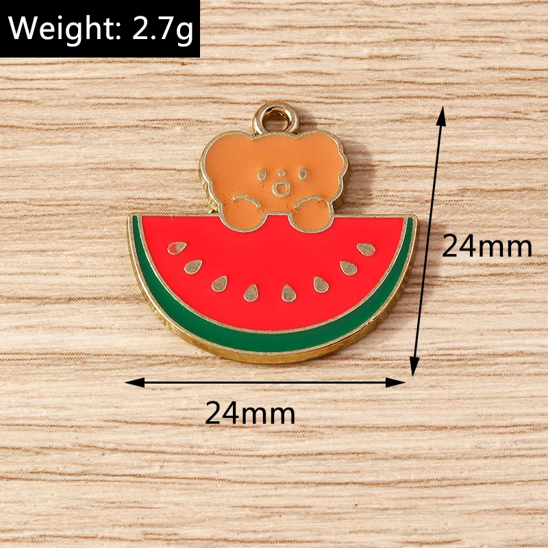 10pcs 24x24mm Cartoon Animal Charms Enamel Bear Eat Watermelon Charms Pendants for Jewelry Making Earrings Necklace Crafts Gifts
