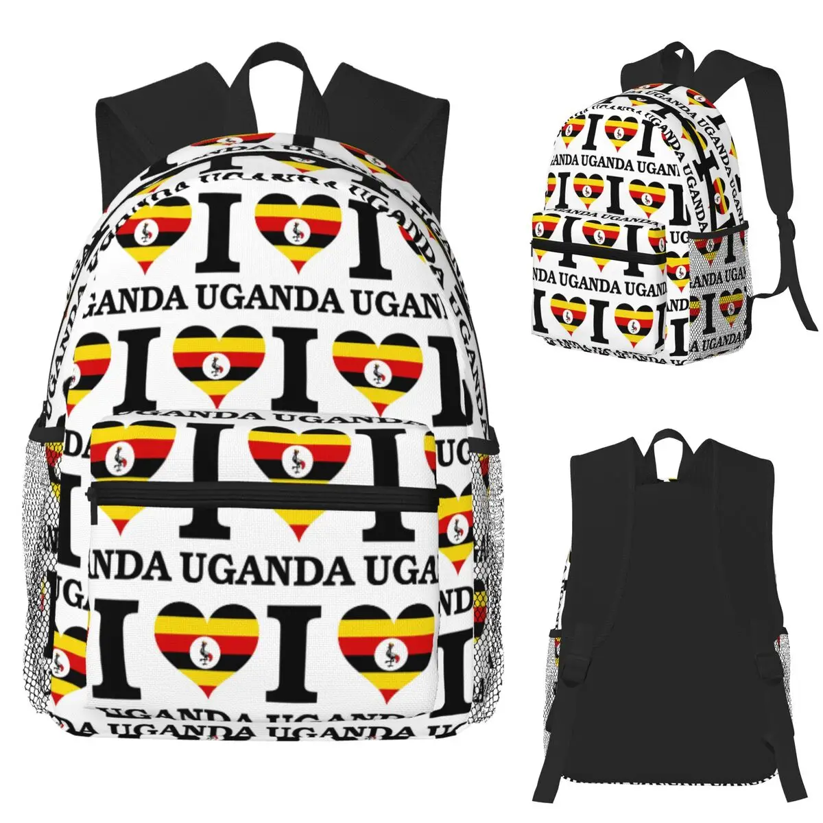 

I Love Uganda Flag Ugandans Student Backpack School Bag Hiking Travel Daypack for Boys Girls Fashion Bookbag Shoulder Bags