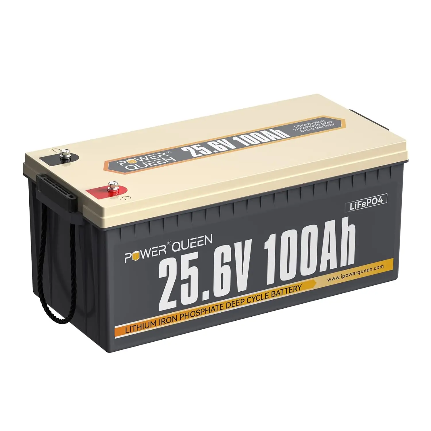 25.6V 100Ah 2.56kWh Deep Cycle LiFePO4 Battery with Longer Runtime, Built-in 100A BMS, 4000 to 15000 Cycles, 2.56kW Max, Custom
