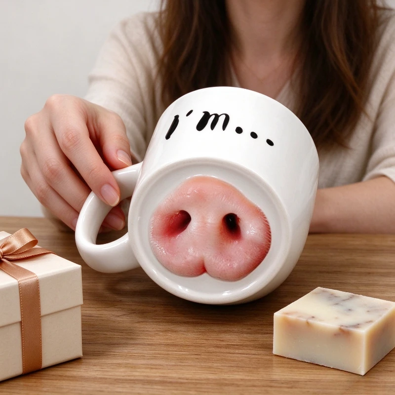 Ceramic Pig Nose Mug, Creative Spoof, Funny Dog Nose Cup, Water Bottle, Tea Coffee Cup, Novelty Things Gift, Nose Piggy Mug