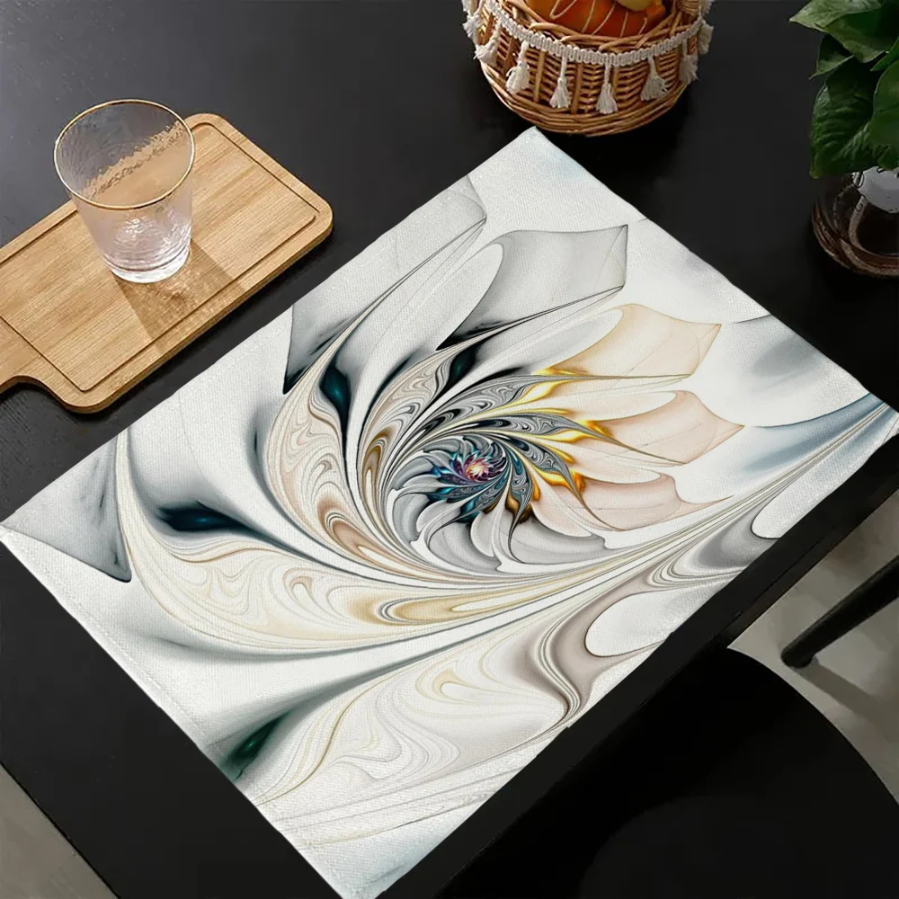 1PC Lotus print Placemats Linen Rustic Spring Summer Seasonal Table Mats Set Dining Table Decoration