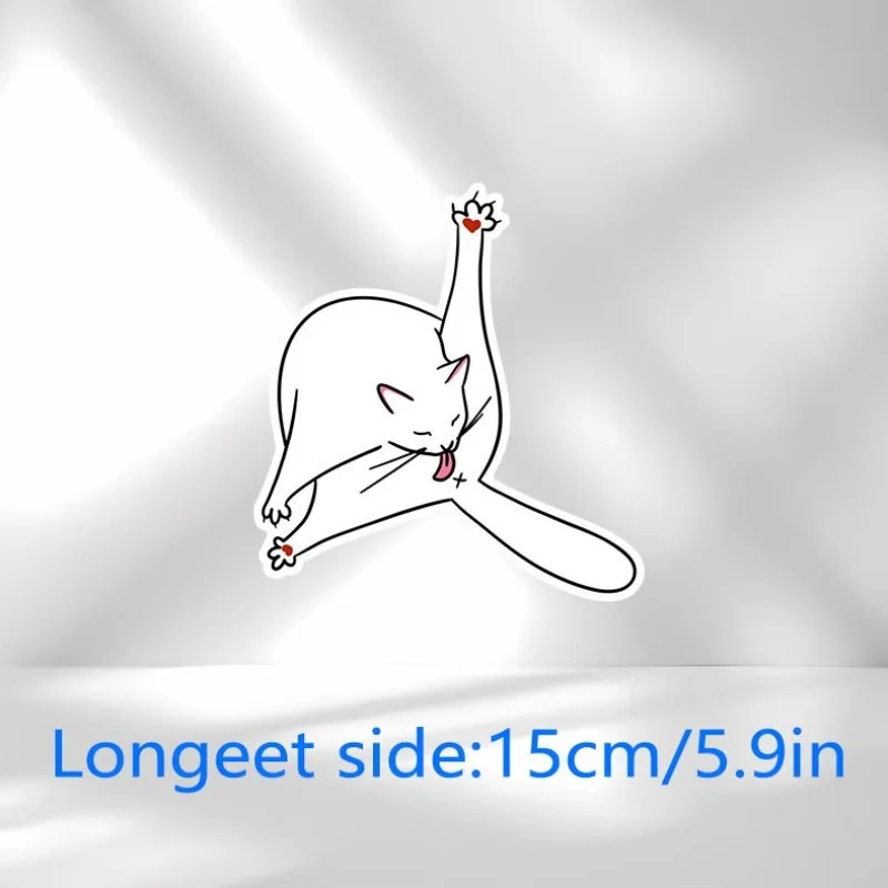 1pc Adorable White Stretching Cat Vinyl Sticker Waterproof Cartoon Pet Decal for Car Motorcycle Helmet Laptop