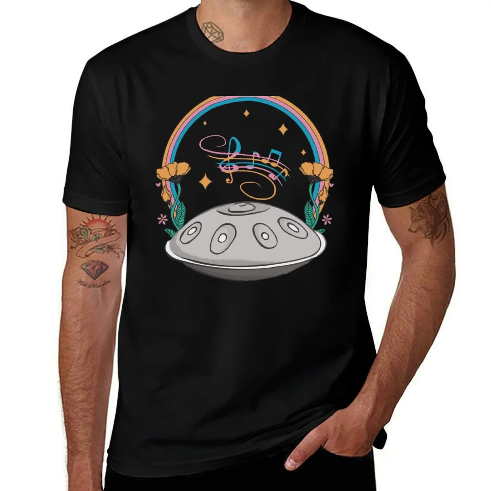 

Floral Handpan Hang Drum Rav Vast Instrument T-Shirt funny meme t-shirts customizeds oversized t shirt men