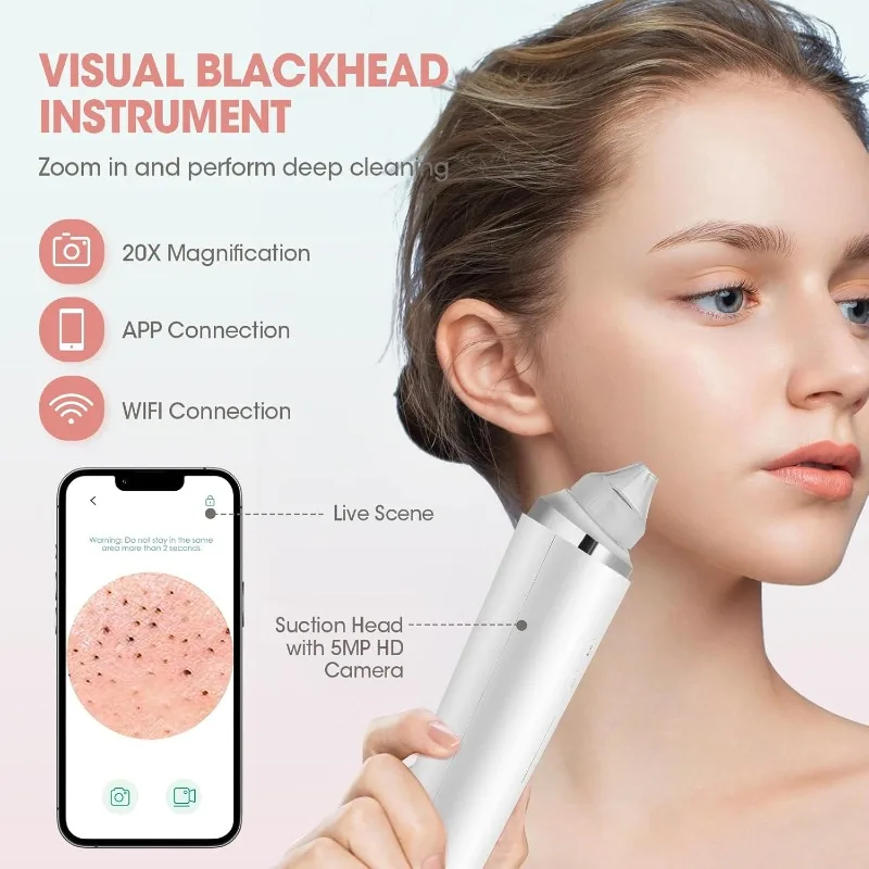 1080P HDカメラ付き黒ずみ除去ツール 黒ずみ除去器 6つの吸引ヘッド付き真空吸引器 3つのモード搭載 毛穴吸引ツール スキンケア用