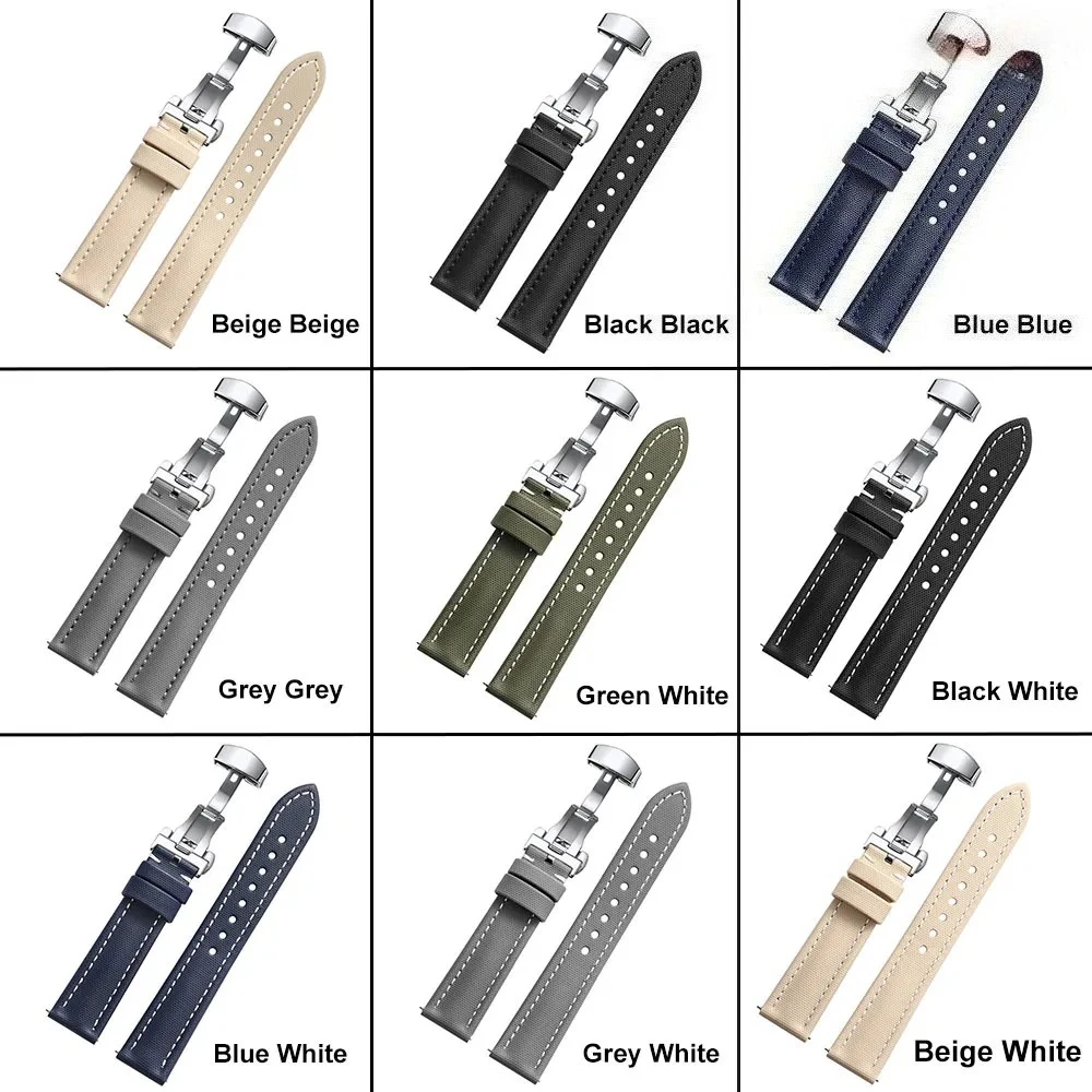 Wodoodporny pasek do zegarka z szybkozłączką z tkaniny żeglarskiej 18/19/20/21/22mm - Wytrzymały nylonowy pasek z zapięciem motylkowym