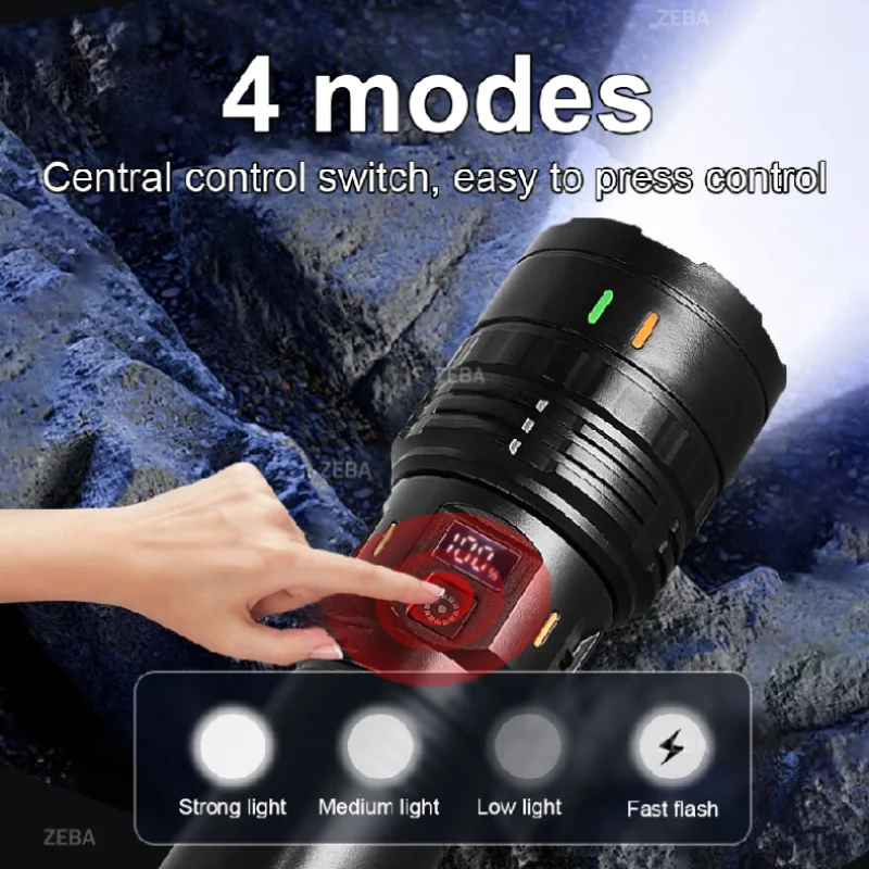 

Super Powerful Rechargeable LED Flashlight Zoomable 5000M Strong Light Tactical Torch Camping Lantern 90000000LM