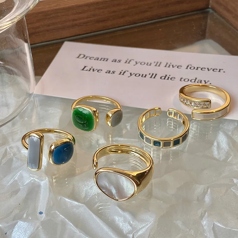 

Vintage Square Blue White Dripping Oil Opening Ring for Women Simple Gold Color Geometric Adjustable Finger Ring Jewelry Gifts