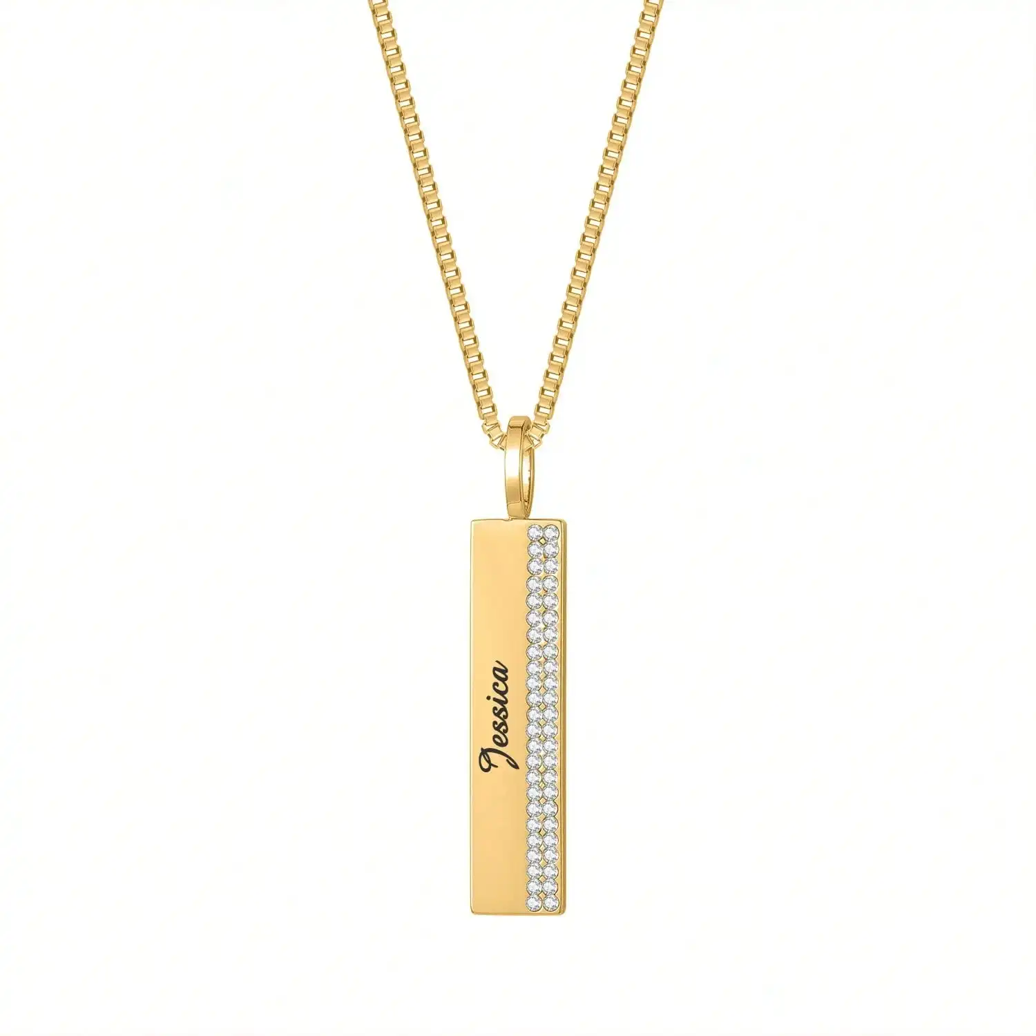 18K Gold Plated Engravable Blessing Lab Made Emerald Pendant Necklace-Bar