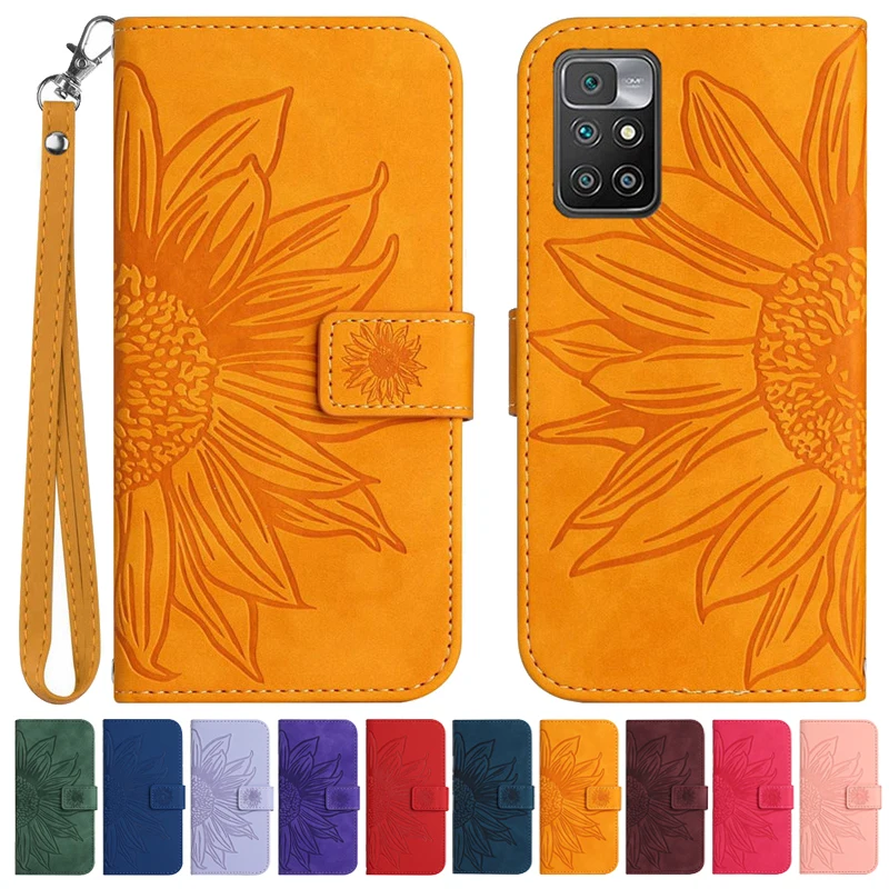 Sun Flower Flip Cover Case on For Xiaomi Redmi 10C 10A 10 11 Prime 5G Redmi10 2022 Redmi10C Leather Cases Pattern Phone Shell