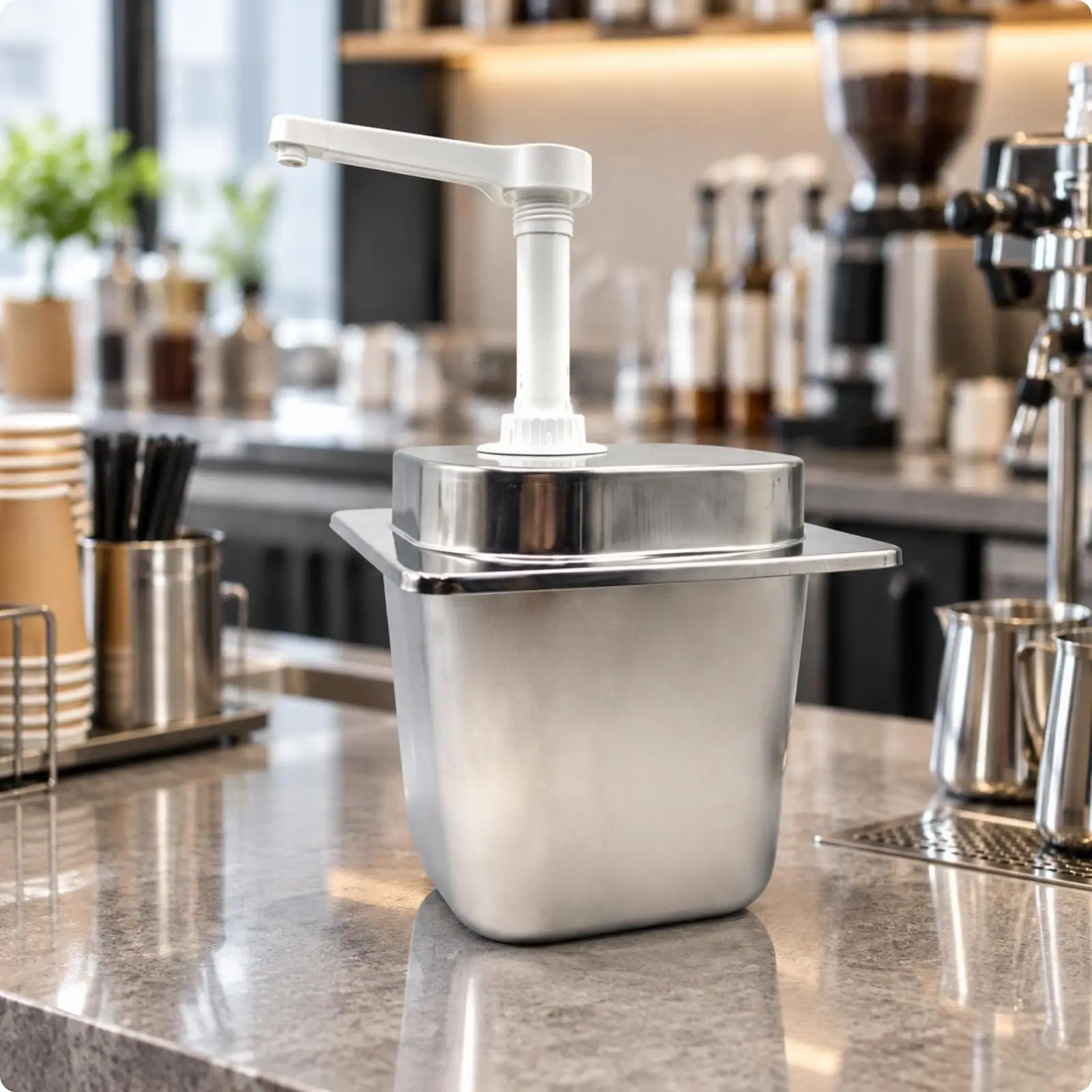 Commercial Syrup Pump Dispenser Stainless Steel 3L Quantitative Bottle Detachable Design for Coffee Shops and Catering Areas