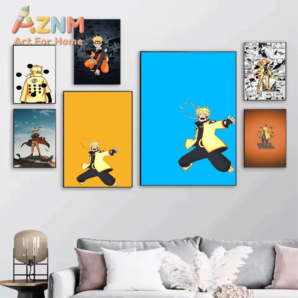 Anime Naruto Canvas Wall Art Naruto Uzumaki Kurama Mode Manga Background Poster Unframed Canvas Painting Bedroom Living Room H