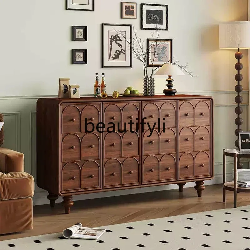 

French retro solid wood dining side cabinet, integrated door cabinet against the wall, antique storage locker in the bedroom1184