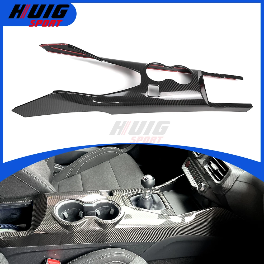 Electric Version Carbon Fiber For Ford Mustang GT EcoBoost 2024 Car Interior Console Water Cup Gear Shift Box Panel Cover Trim