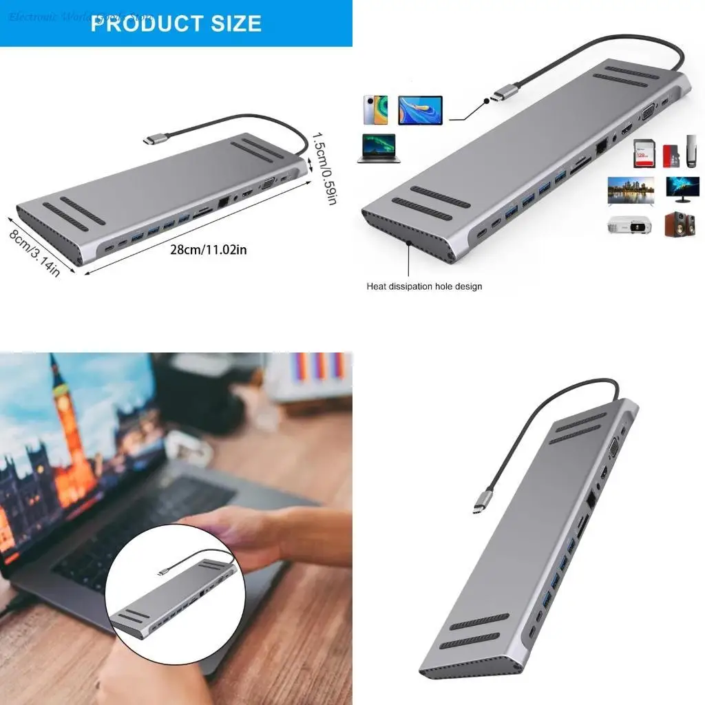 

Док-станция A3PD USB C 14 в 1-концентраторах для ноутбуков с HDMIs Ethernet и аудио