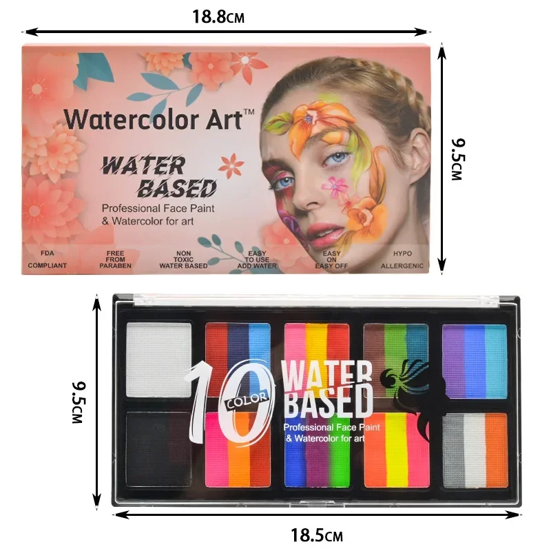 Palette de peinture pour le visage et le corps avec kit de pinceaux, base de requête, art de tatouage flash pour enfants, robe de maquillage de fête d'Halloween, beauté