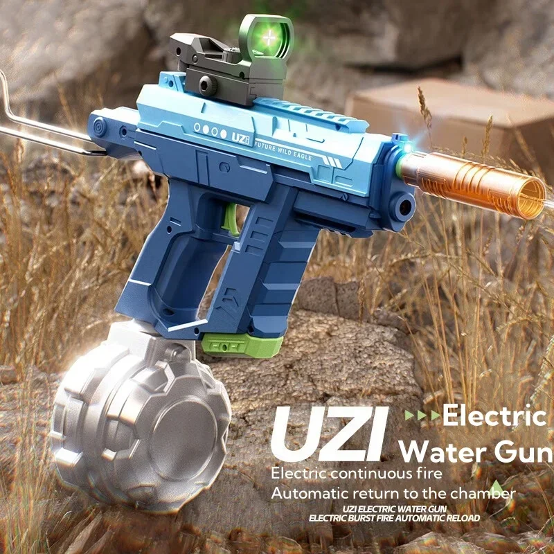 2024 New UZI Dazzle Colorful Lights Handy Water Gun Auto Suction Continuous Shot Water Fighting Water Wars Children Boys Toys