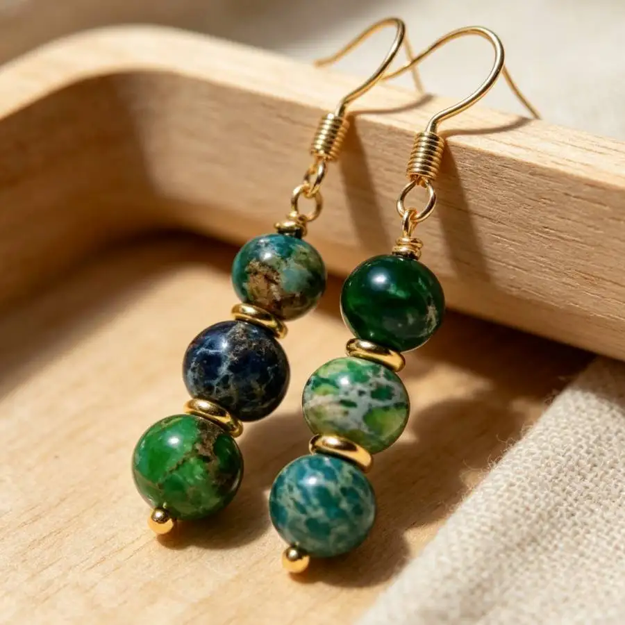 Handmade Bohemian Multicolor Turquoise Stacked Bead Dangle Earrings Gold Hook Vintage Ethnic Drop Earrings For Women