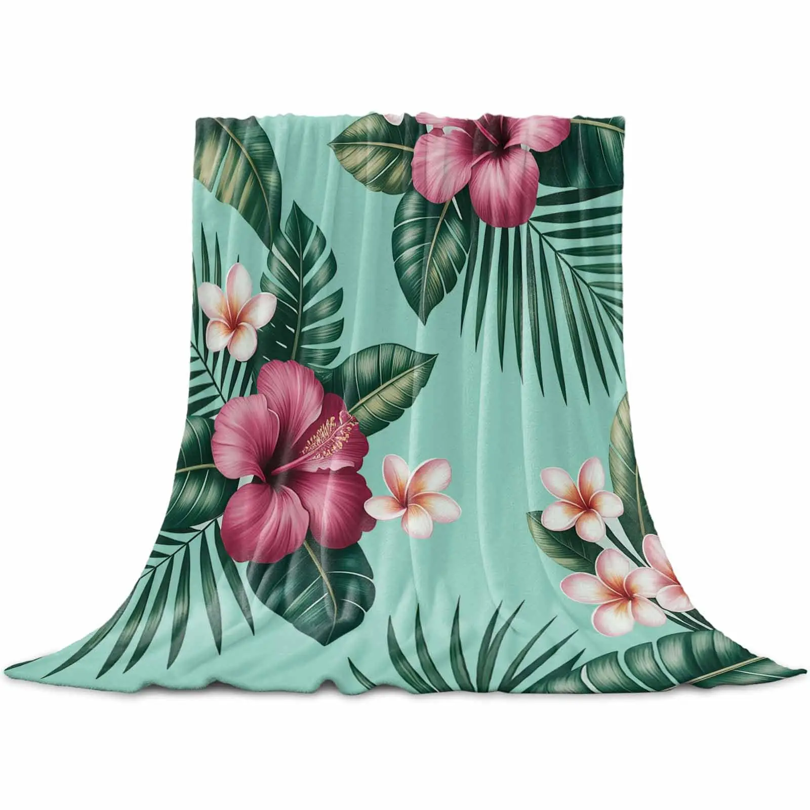 Tropical Leaves Blanket Botanical Throw Blanket,Birthday Gift for Kids Adult & Nature Lover,Lightweight Soft Fleece Cozy Blanket