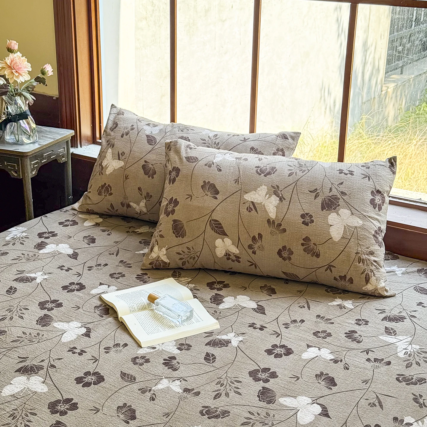 Korean Style Mattress Cover Floral Linen Fitted Sheet Set With Elastic Pillowcases Bed Linen Bedding Single Twin Double Size