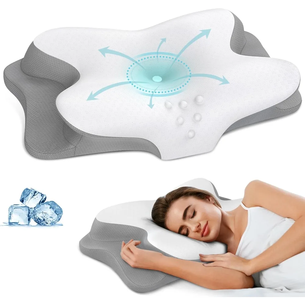 Neck Pillow, Ergonomic Contoured Side Pillow for Neck Pain, Orthopedic Memory Foam Pillow for Back and Abdominal Sleepers