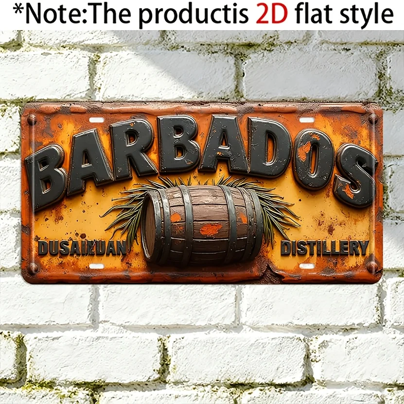 2D Flat - 【2D Flat】 2D Plane - solely for Decoration. Barbados Rum Oak Barrel Retro Aged Metal Outdoor Decorative Sign And Wa