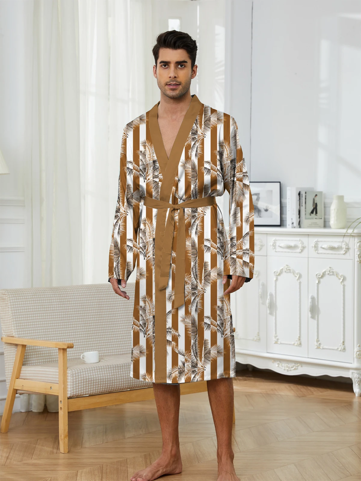 2025年春 メンズ デジタルプリントロングローブ、レジャー、エンターテイメント、睡眠に必須のアイテム 秋用ローブ 面白いパジャマ