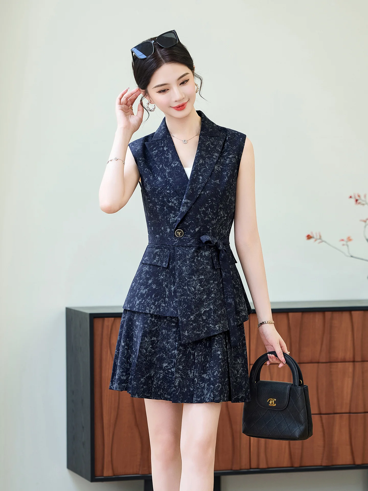 Sleeveless Women Business Work Wear Suits with Skirt and Irregular Tops Spring Summer OL Styles Professional Office Career Sets